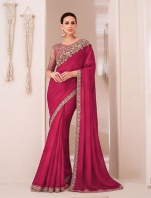 Sari 'Shades' fuchsia mit Brokat- und Paillettenstickerei
