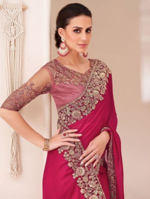 Sari 'Shades' fuchsia mit Brokat- und Paillettenstickerei