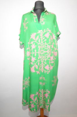 Kaftankleid grün rosa aus reiner Viskose
