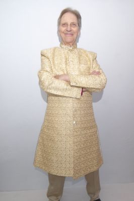 Indischer Shervani 2-tlg. hellbeige-gold