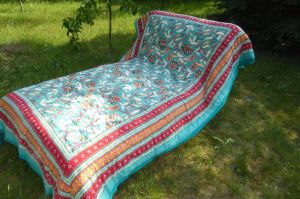 Quilt Blockprint mit zwei Schauseiten - türkisgrün-rot-gelb