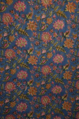 Baumwollstoff 'Jaipur' saphirblau mit floralen Mustern