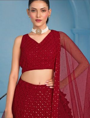 Lengha Choli 'Sujani' Stoffset 3-teilig indisch rot