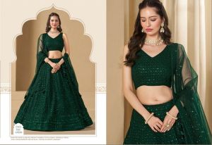 Lengha Choli Sujani Stoffset 3-teilig dunkelgrün