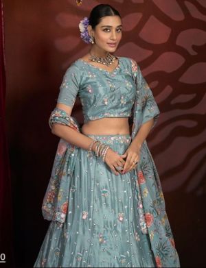 Lengha Choli 'Sawariya' Stoffset 3-teilig hellblau