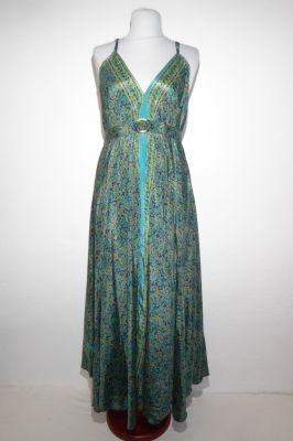 Neckholder-Kleid Nirmala dunkelblau-grün mit Paisleymuster