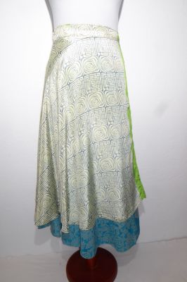 Wickelrock bodenlang zweilagig creme-blau - beidseitig tragbar