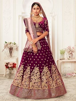 Lengha Choli Stoffset 3-teilig weinrot
