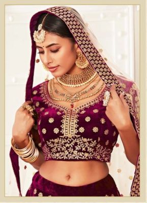 Lengha Choli Stoffset 3-teilig weinrot
