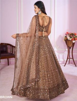 Lengha Choli Stoffset 3-teilig braun