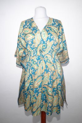 Kurzer Kaftan petrol-hellbeige mit Paisley-Muster