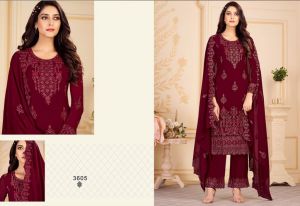 Salwar Kameez Stoffset / Anfertigung Georgette weinrot mit Brokat und Perlenstickerei