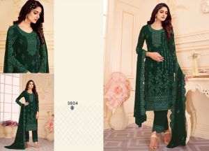 Salwar Kameez Stoffset / Anfertigung Georgette dunkelgrün mit Brokat und Perlenstickerei