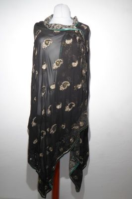 Dupatta Georgette schwarz mit Silberbrokat
