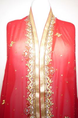 Dupatta Georgette rot mit Perlenstickerei
