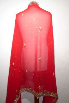 Dupatta Georgette rot mit Perlenstickerei