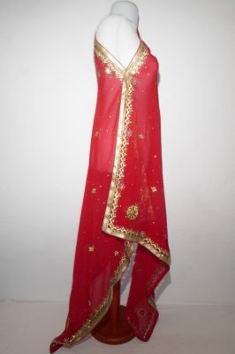 Dupatta Georgette rot mit Perlenstickerei