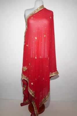 Dupatta Georgette rot mit Perlenstickerei