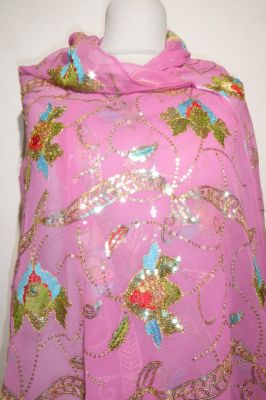Dupatta Georgette rosa mit bunten Blumen