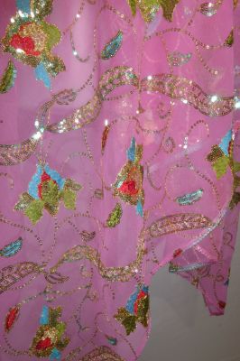 Dupatta Georgette rosa mit bunten Blumen
