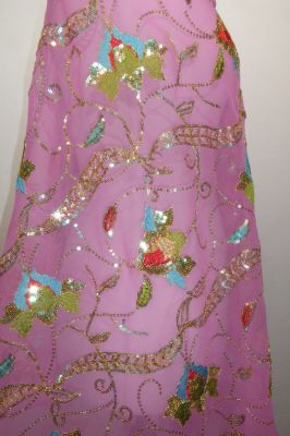 Dupatta Georgette rosa mit bunten Blumen