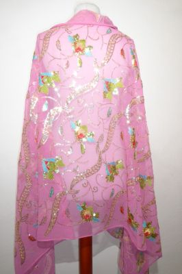 Dupatta Georgette rosa mit bunten Blumen