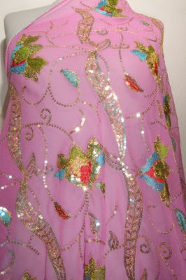 Dupatta Georgette rosa mit bunten Blumen