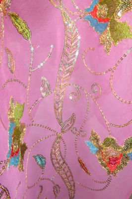 Dupatta Georgette rosa mit bunten Blumen
