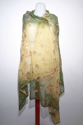 Dupatta Chiffon oliv mit Brokatstickerei