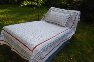 Tagesdecke Baumwolle 2-tlg creme-graublau-beige
