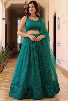 Lengha Choli 'Pragita' Stoffset 3-teilig smaragdgrün