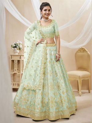 Lengha Choli 'Pragita' Stoffset 3-teilig hellgrün