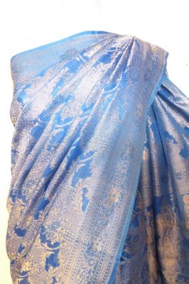 Sari Seidenorganza blau-hellbeige
