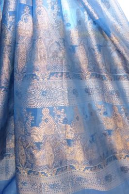 Sari Seidenorganza blau-hellbeige