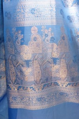 Sari Seidenorganza blau-hellbeige