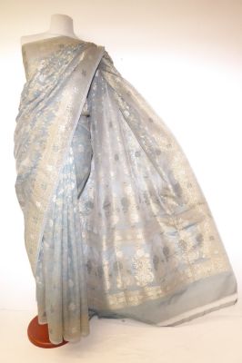 Sari Organza grau-hellbeige
