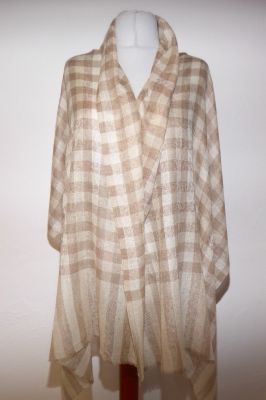 Wollschal Pashmina creme-hellbraun mit Karomuster
