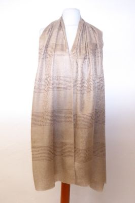 Fine Wool Wollschal graubraun mit Jacquard und Streifenmuster