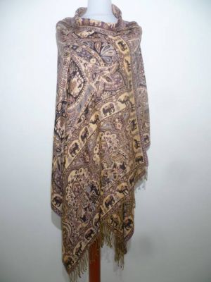 Lagerräumung -  Indische Stola braun mit Elefanten