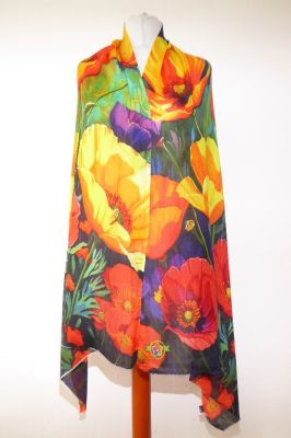Fine Wool Wollschal Flower Design gold-orange