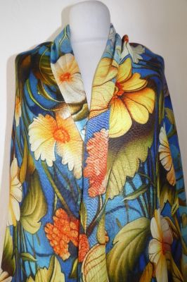 'Fine Wool' Wollschal Flower Design blau-gelb