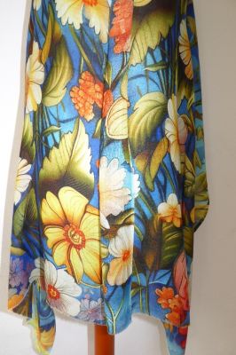 'Fine Wool' Wollschal Flower Design blau-gelb