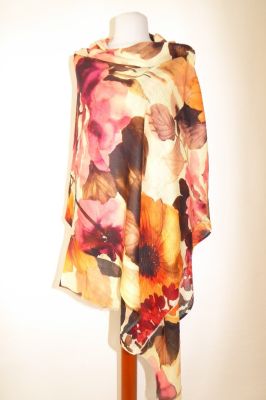 Fine Wool Wollschal Flower Design creme-weinrot