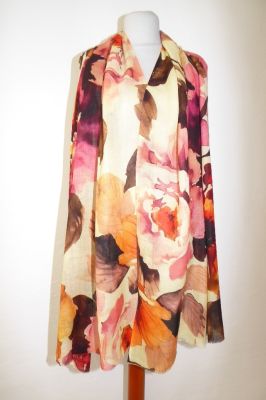 'Fine Wool' Wollschal Flower Design creme-weinrot