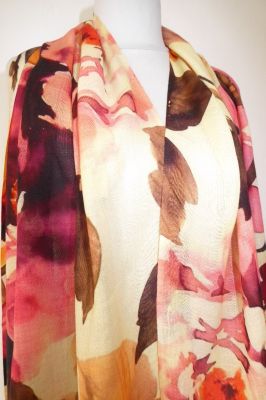 'Fine Wool' Wollschal Flower Design creme-weinrot