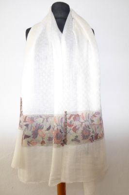 Fine Wool Wollschal cremeweiß mit Bordüren
