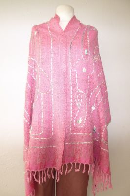 Wollschal boiled wool bestickt rosa