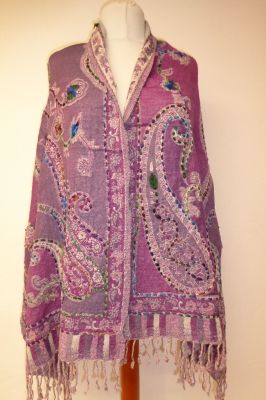 Wollschal boiled wool bestickt aubergine-darkmagenta