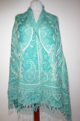 Wollschal boiled wool bestickt türkisgrün