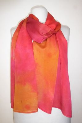 Schal Kreppseide handgefärbt rot-orange